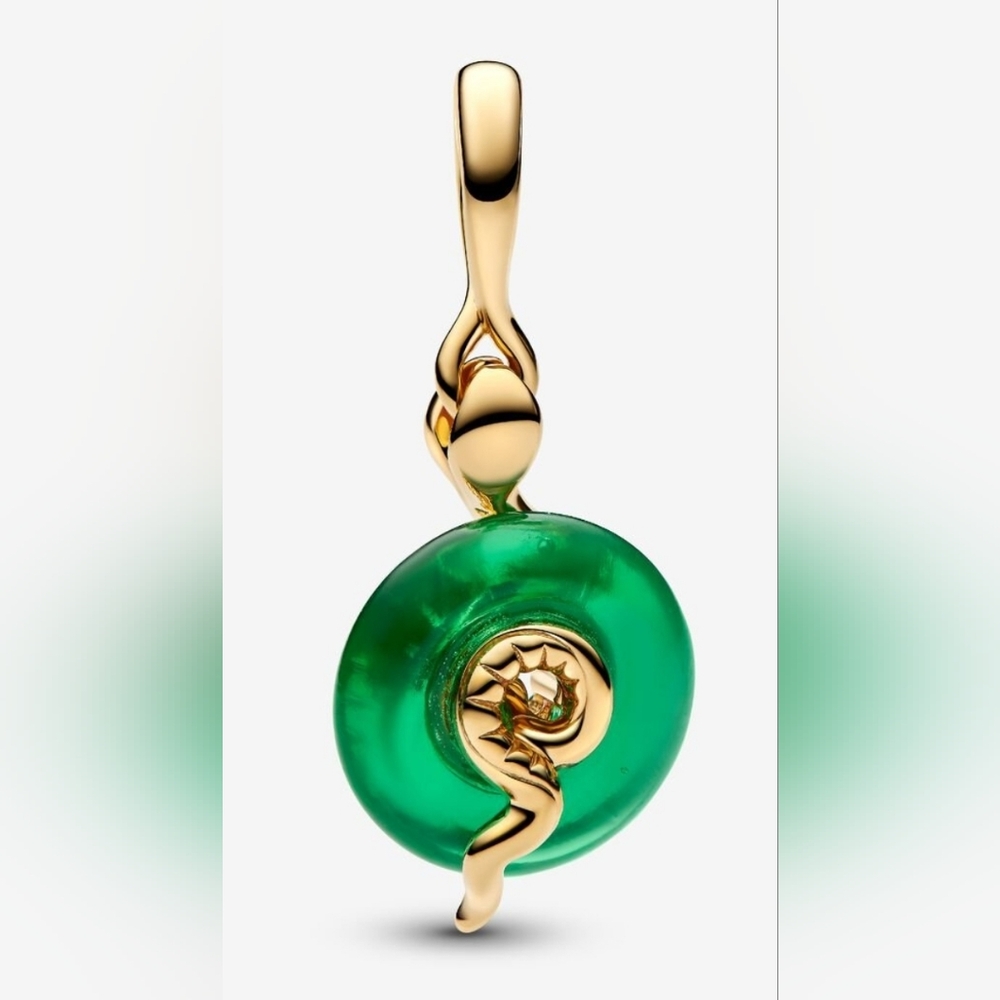 Authentic NEW Pandora Snake Green Murano Glass Dangle Charm 14KGP CZ - Picture 5 of 9